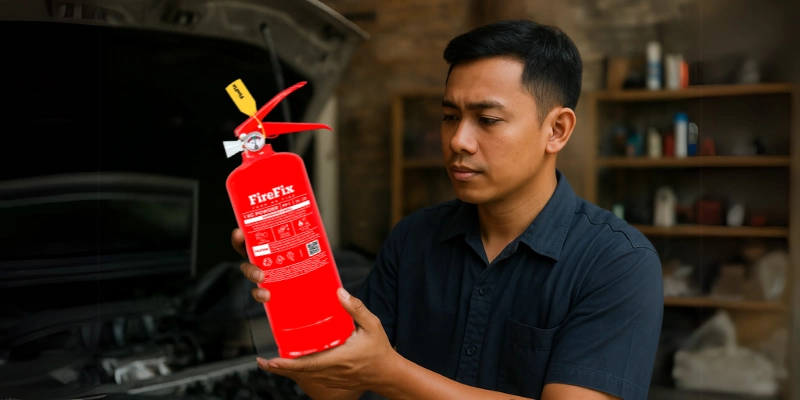 Alat pemadam api di kendaraan media powder.