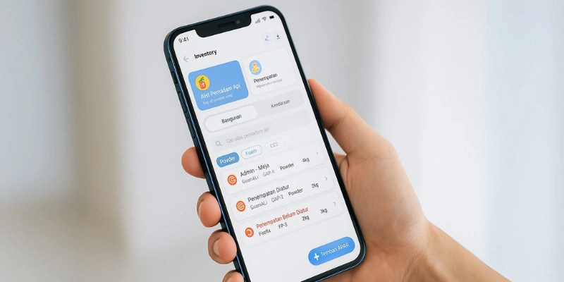 Integrasi aplikasi monitoring alat pemadam api digital.